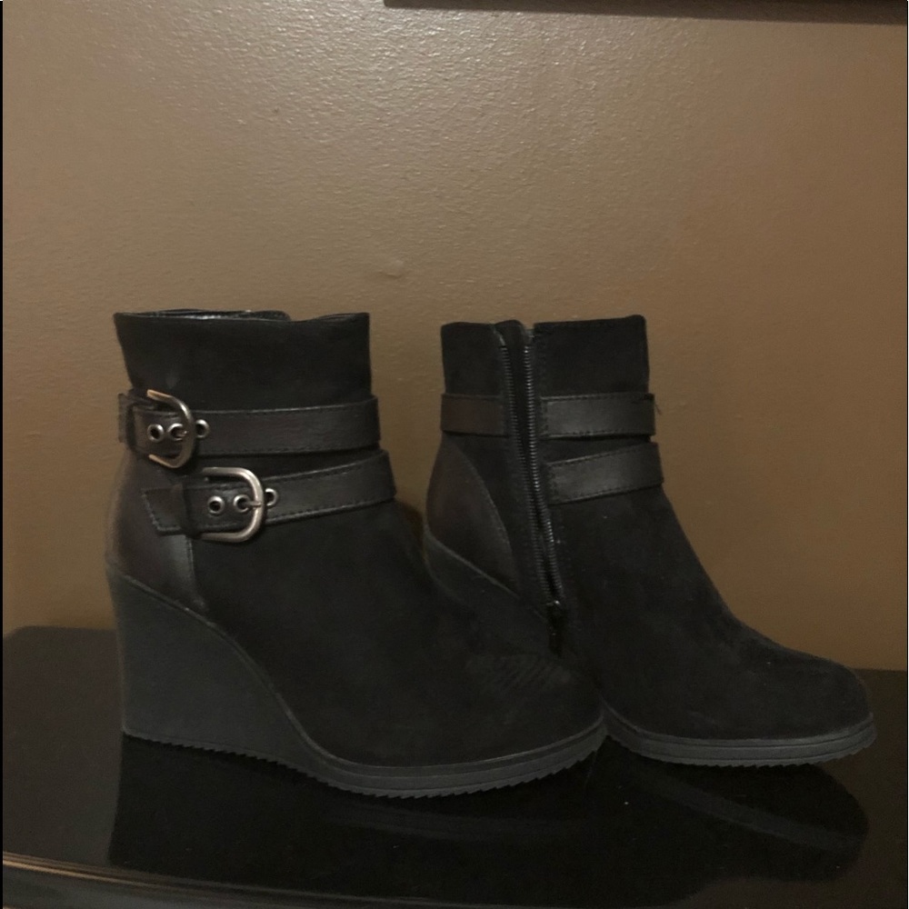 Ankle booties, wedge heel booties suede